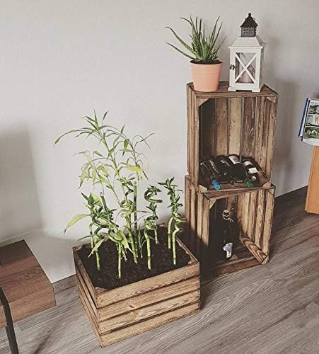 3 Stück geflammte/braune Holzkiste mit Zwischenboden 50cm x 40cm x 30cm Regal Holzregal Wandregal Bo