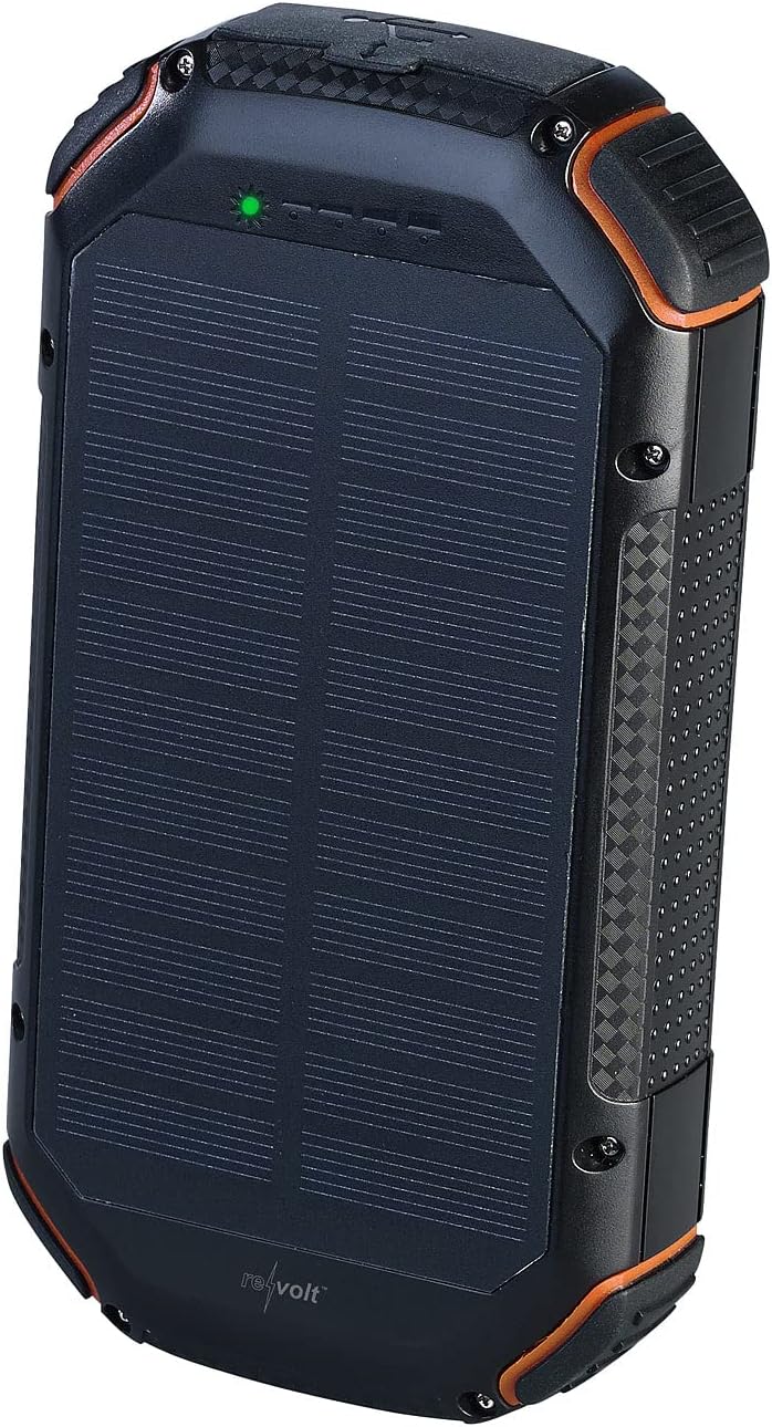 revolt Powerbank Induktion: Solar-Powerbank mit 20 Ah, Qi-kompatibel, USB-C, 15 W, SOS-Licht, IP54 (