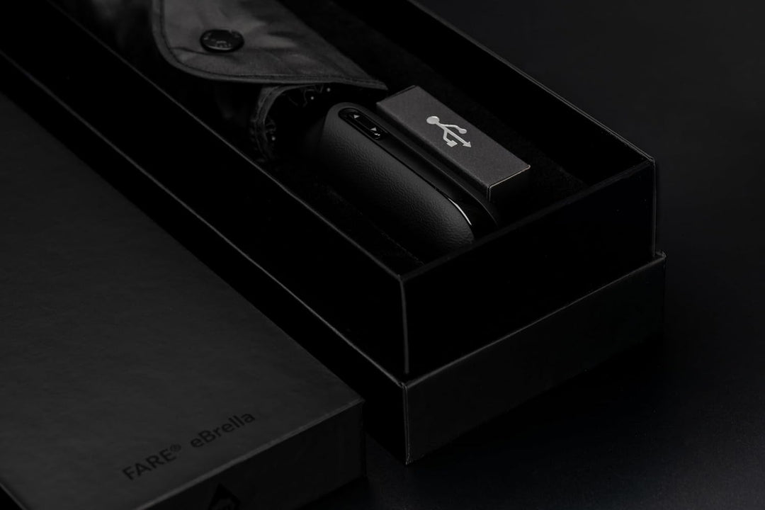 FARE elektrischer Taschenschirm eBrella (schwarz) - aussergewöhnlicher Regenschirm mit elektrischem