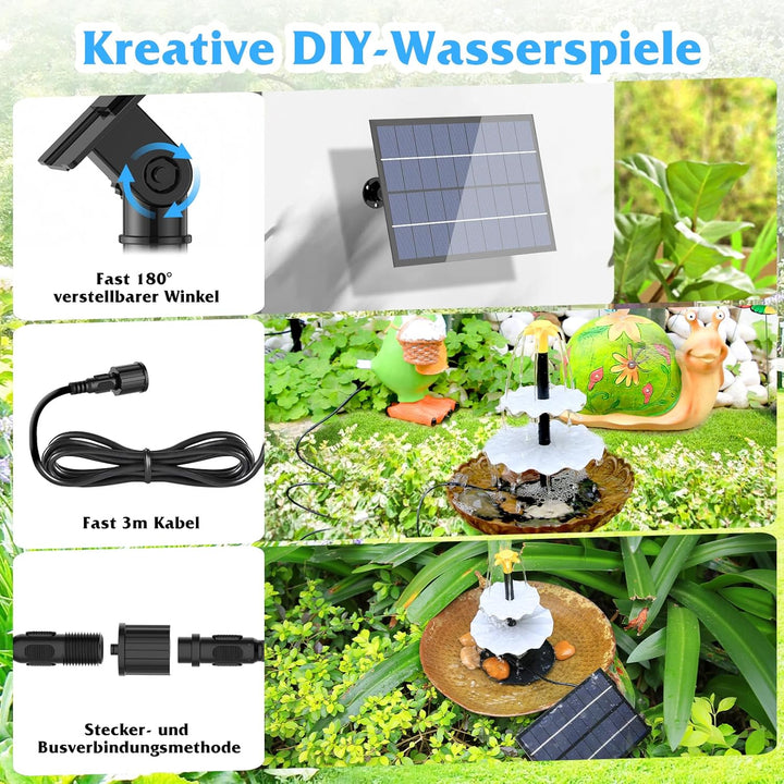 AISITIN 4W Solar Springbrunnen für Aussen, Dreischichtiges Fliesswasser-Set mit Wasserpumpe,Vogelbad