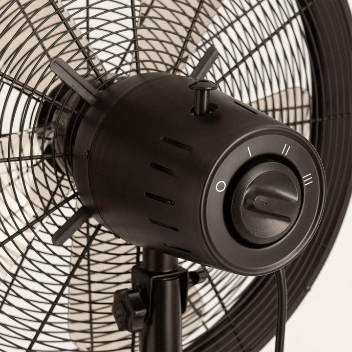 CREATE | AIR STAND WOOD/Standventilator mit Oszillation/schwarz und dunkle Holz/Retro-Stil, 3 Geschw