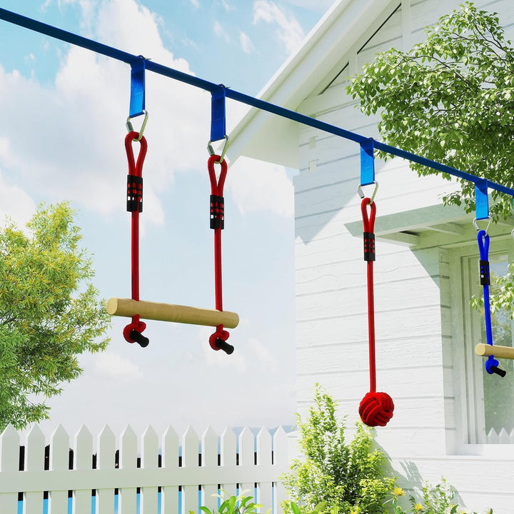 AIYAPLAY Ninja Line Kinder 10m Slackline Set mit Turnringe, Schaukel, Kletterleiter, Baumschutz, Kle