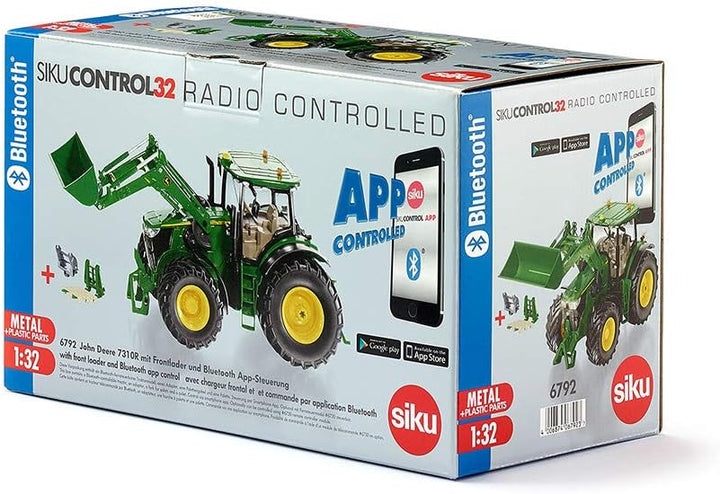 siku 6792, John Deere 7310R Traktor mit Frontlader, Grün, Metall/Kunststoff, 1:32, Ferngesteuert, St