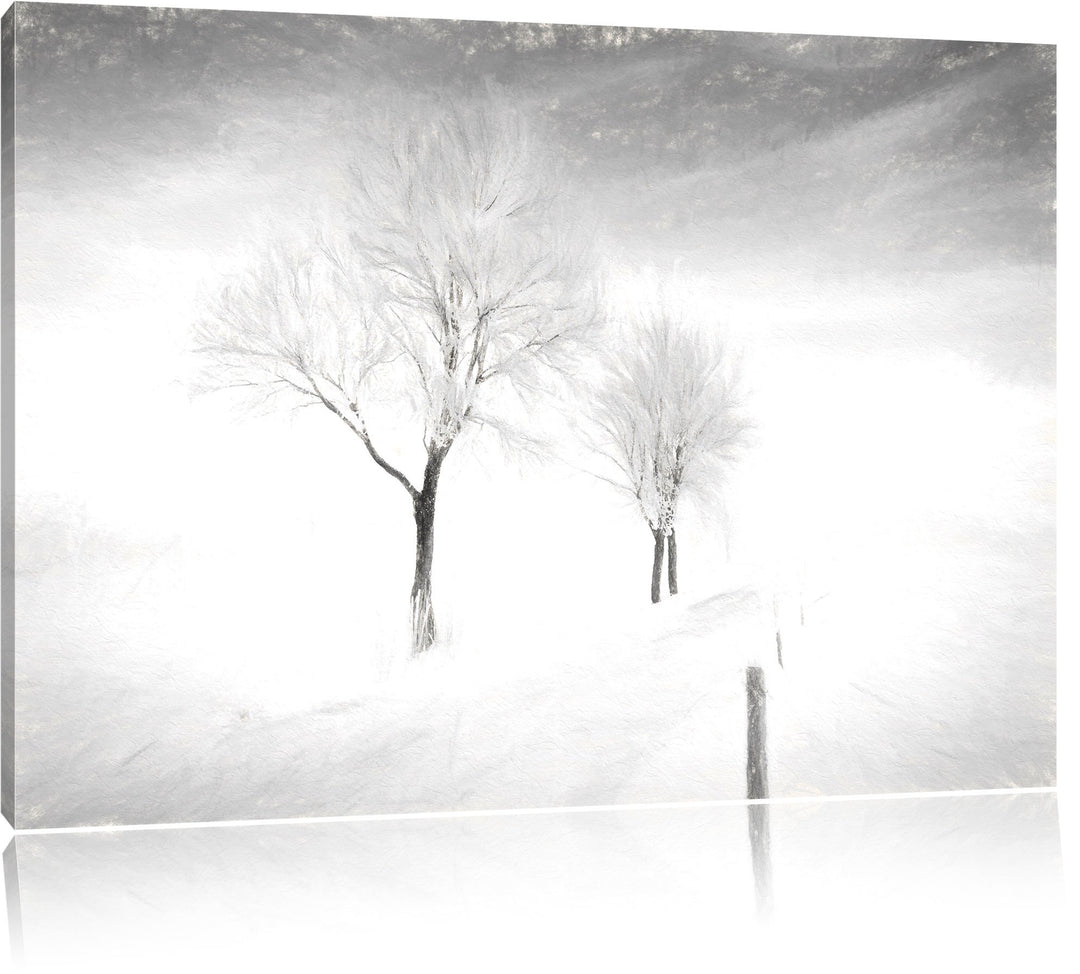 Pixxprint Winterlandschaft Kohle Effekt, Format: 100x70 auf Leinwand, 100x70