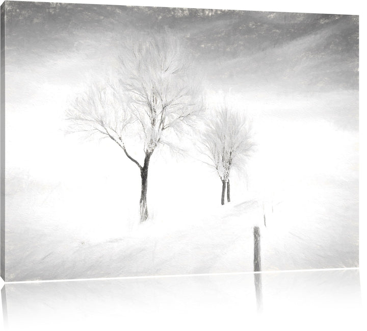 Pixxprint Winterlandschaft Kohle Effekt, Format: 100x70 auf Leinwand, 100x70