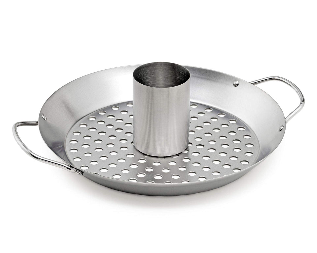 Alles für dein Barbecue! the BBQ shop.de, Edelstahl 2 in 1 Hähnchenbräter mit Grillkorb, Ø 30,5 cm,