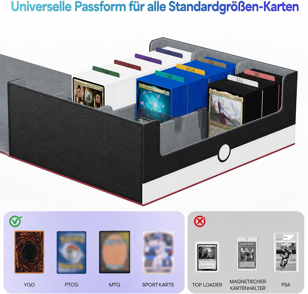 Karten-Aufbewahrungsbox für Sammelkarten, 1800+ PU-Leder, Commander-Kartendeck-Hülle, Magnetverschlu
