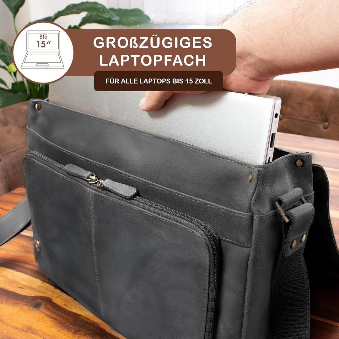 STILORD 'Tom' Vintage Leder Umhängetasche für Studium Uni Büro Arbeit 15 Zoll Laptoptasche DIN A4 Sc