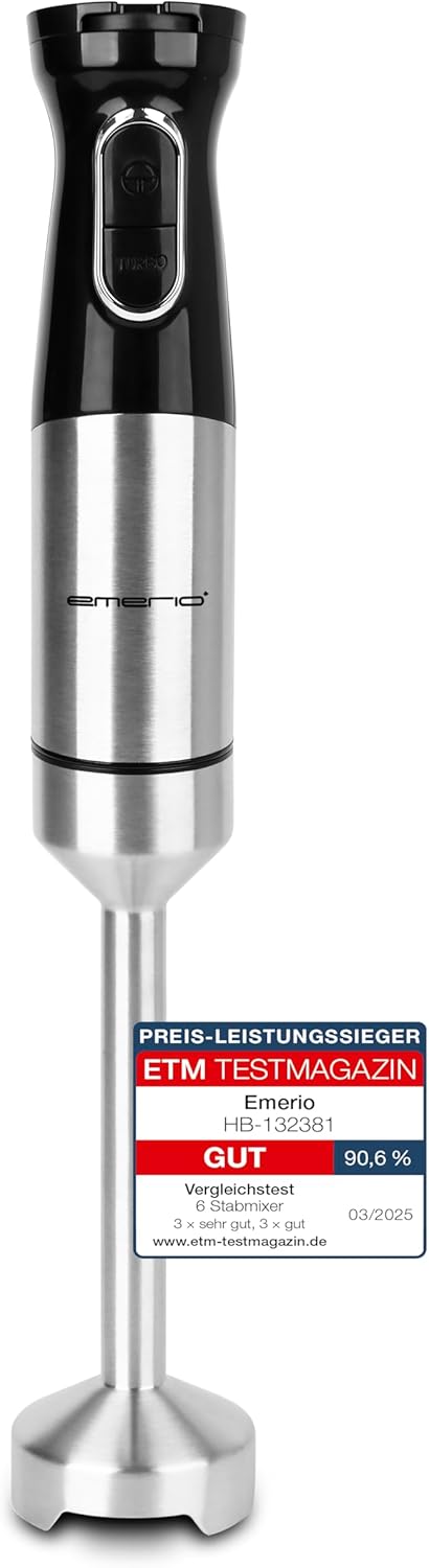 EMERIO Stabmixer mit kraftvollen 1000 Watt | Pürierstab (abnehmbar) und Messereinheit aus langlebige