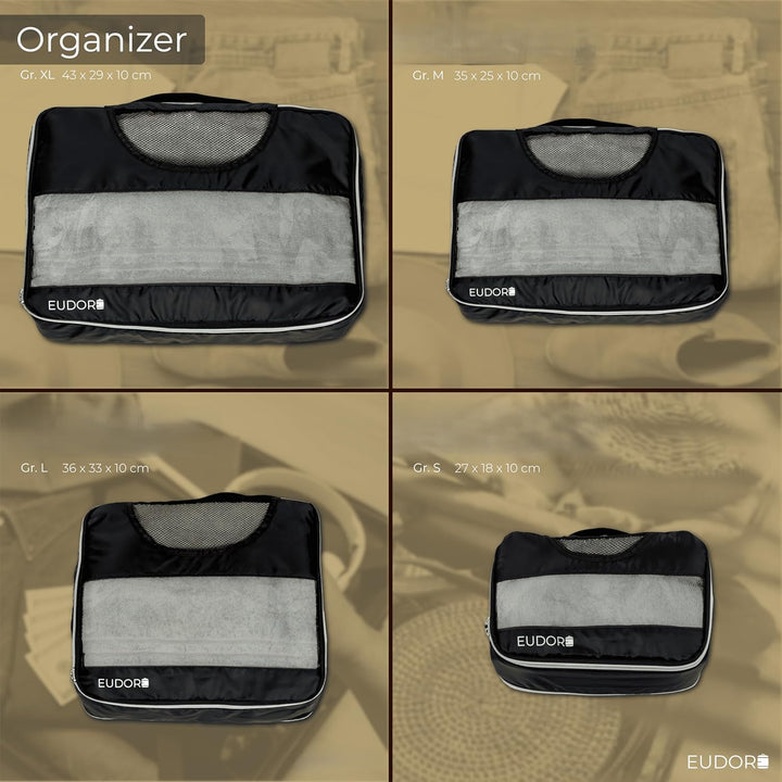 Kompressions Kofferorganizer Set, 8-teilig, platzsparende Packing Cubes mit Sichtfenster, wasserabwe