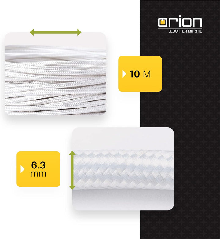 Textilkabel für Lampen, 50 m Weiss, 3-adrig, (3x 0,75 mm²) - Kunststoff Stromkabel mit Erdleiter, Te