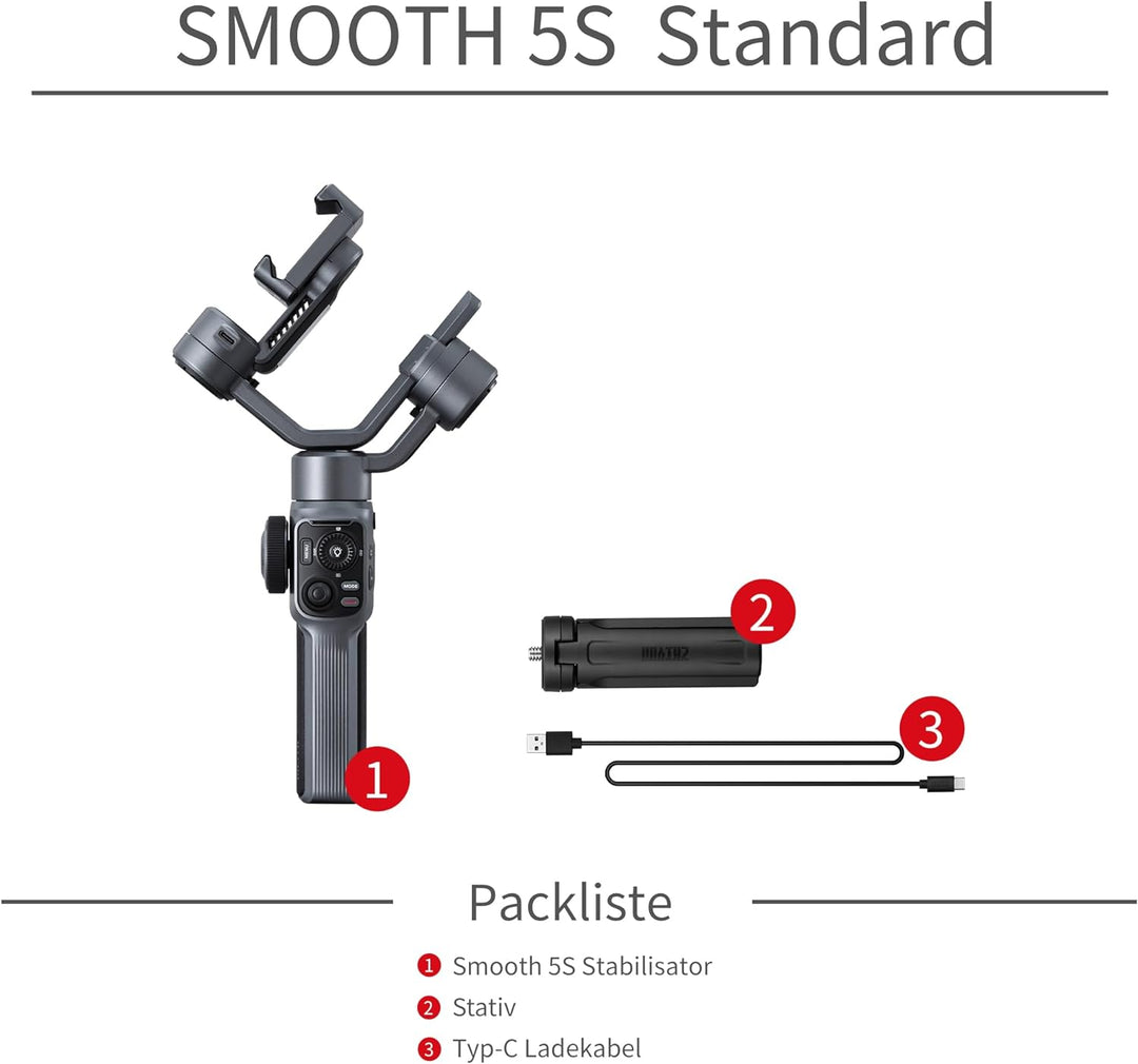 ZHIYUN Smooth-5S [Official] iPhone Gimbal Stabilisator 3-Achsen mit Stativ, Smartphone Gimbal mit Se