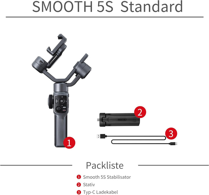 ZHIYUN Smooth-5S [Official] iPhone Gimbal Stabilisator 3-Achsen mit Stativ, Smartphone Gimbal mit Se