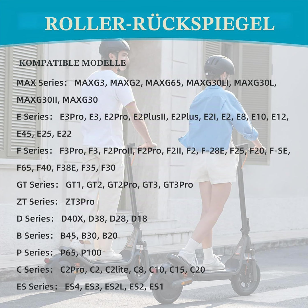 Rückspiegel für Roller Kompatibel mit Segway Ninebot ZT3 Pro F3 Pro und allen KickScooter Max G30 G2