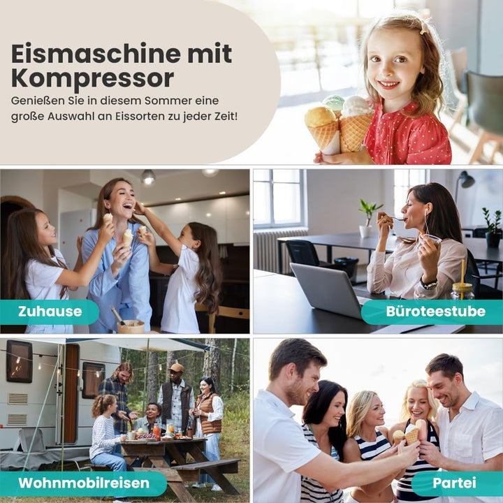 Acmeenjoy Eismaschine mit Kompressor 2L, Eismaschine Selbstkühlend Edelstahl 150W, mit Entnehmbarem