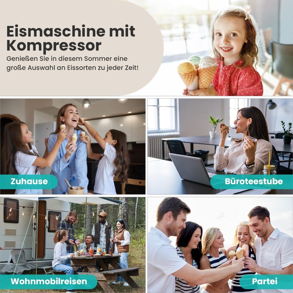 Acmeenjoy Eismaschine mit Kompressor 1,2L, Eismaschine Selbstkühlend 110W, mit Entnehmbarem Eisbehäl