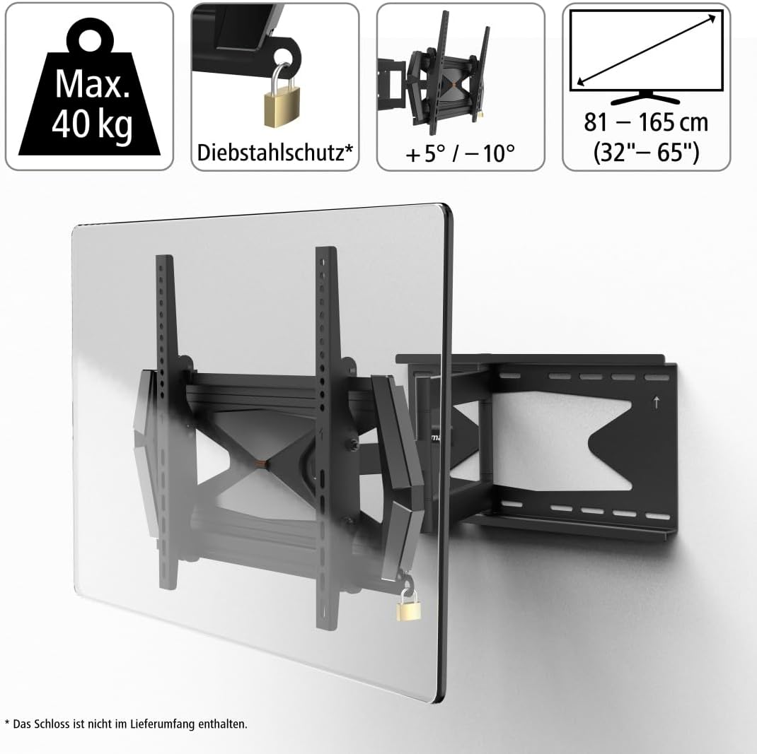 Hama TV Wandhalterung schwenkbar, neigbar, mit Diebstahlschutz (TV Wandhalterung 32-65 Zoll, VESA 30