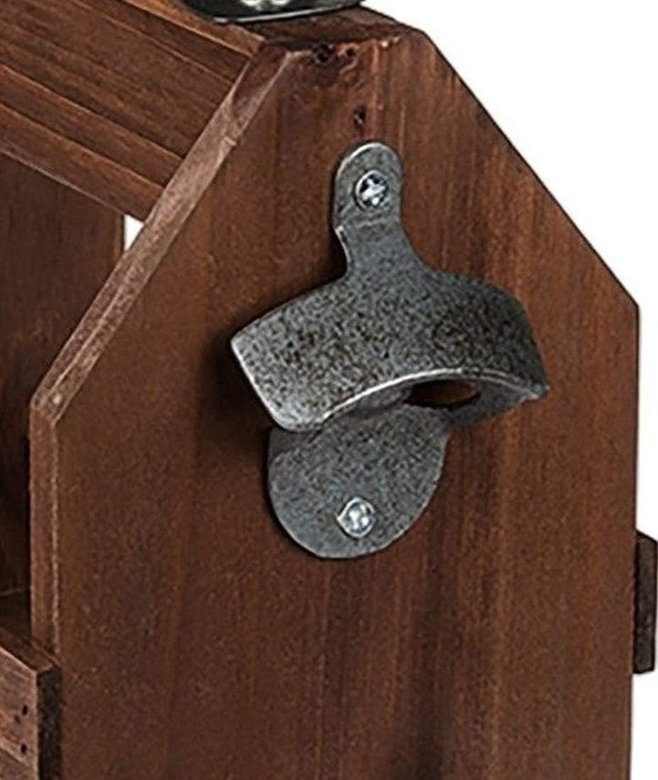 Retro Bierträger für 6 Flaschen 0,33 L Holz mit Metall Flaschenöffner Flaschenhalter Flaschenträger