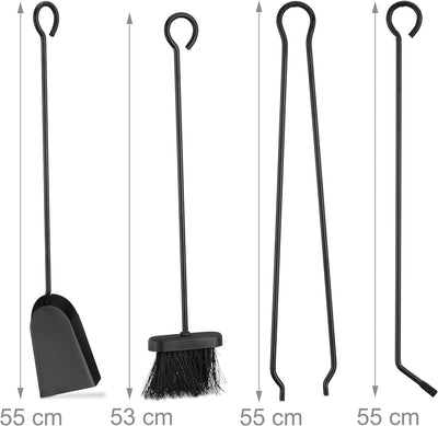 Relaxdays Kaminbesteck 5-teilig, Kamingarnitur zum Aufhängen, mit Schaufel, Besen, Schürhaken, Zange