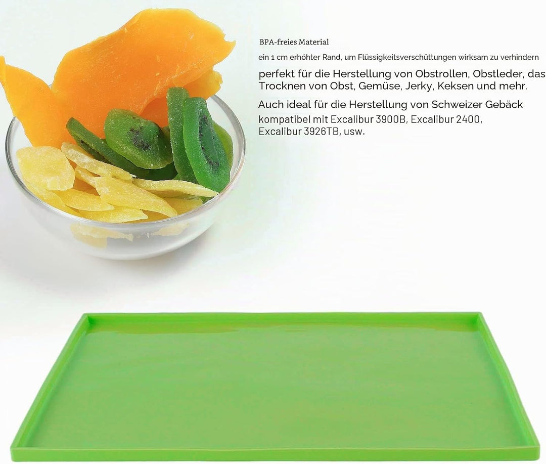 4 Stück Silikon-Trockenmatten mit Rand, Silikonblätter, Antihaft-Silikon-Tabletteinlage für Obst, Le