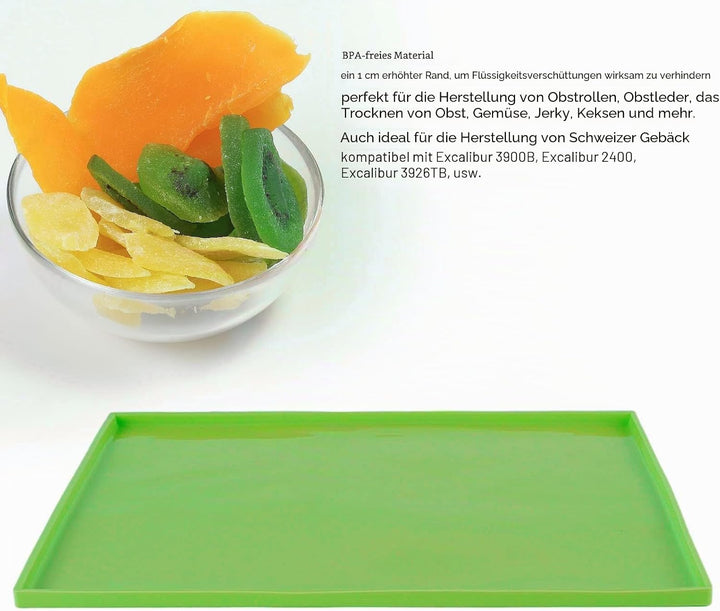 4 Stück Silikon-Trockenmatten mit Rand, Silikonblätter, Antihaft-Silikon-Tabletteinlage für Obst, Le