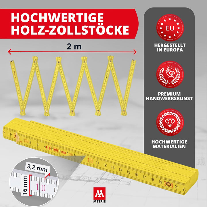 Metrie™ BLOCK 72 Zollstock/Zollstöcke - Gliedermassstab | Massstab - 2m - Gelb - Duplex Teilung, Her