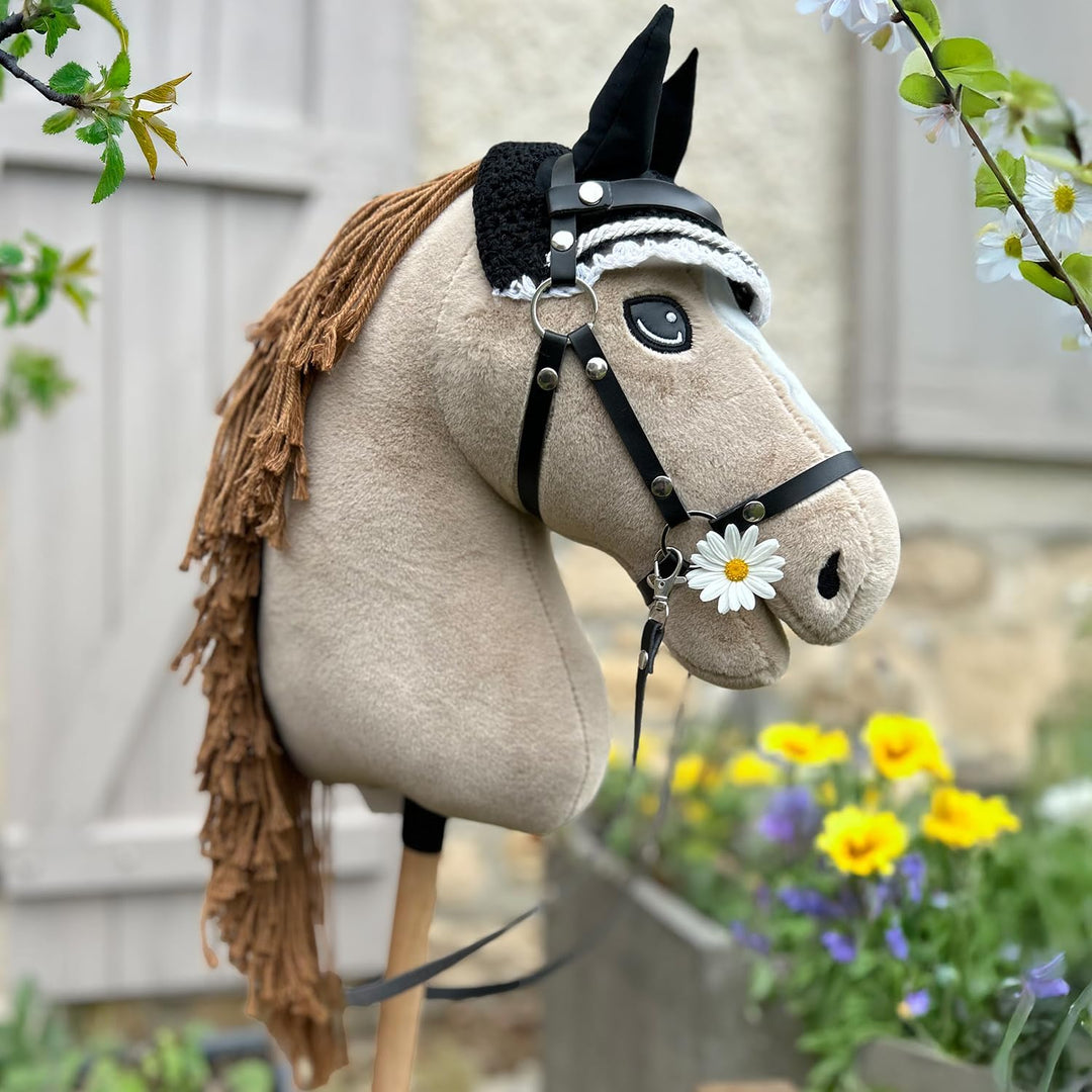 Hobby Horse Beige A3, Pferd, komplett mit Netz, Gebiss, Zügel, Halfter und Insektenmütze, schwarz un