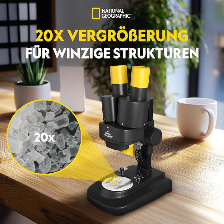 National Geographic Stereo 3D Mikroskop mit 20x Vergrösserung und Auflichtbeleuchtung für Kinder und