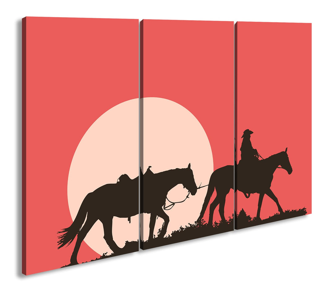 deyoli Cowboy im Sonnenuntergang Format: 3-teilig 120x80 als Leinwand, Motiv fertig gerahmt auf Echt