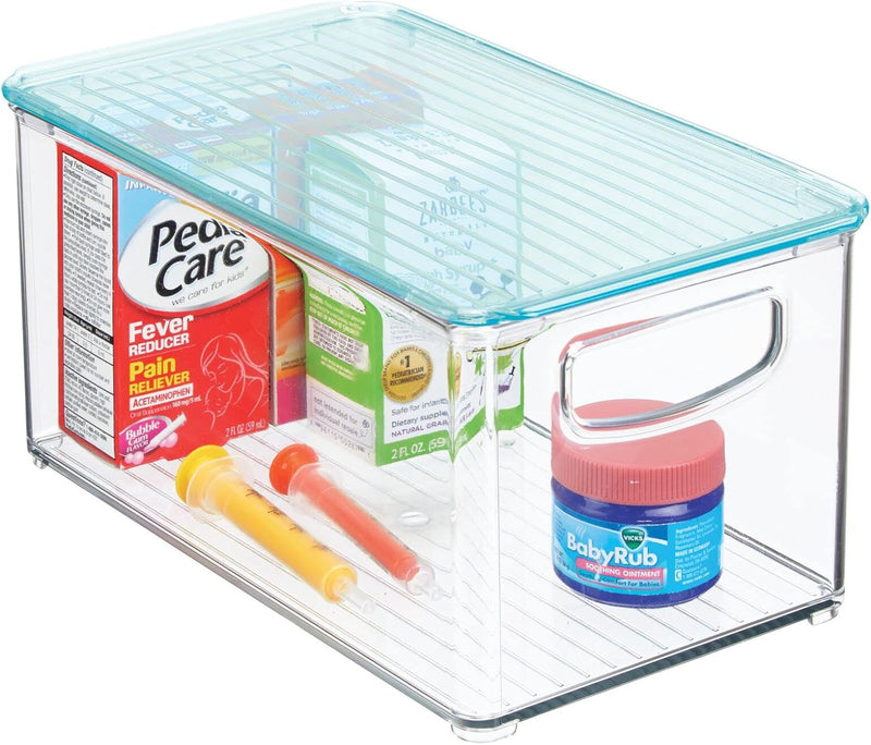 mDesign 4er-Set Kinderzimmer Organizer mit Deckel – Sortierbox mit praktischen Griffen – Kunststoffb