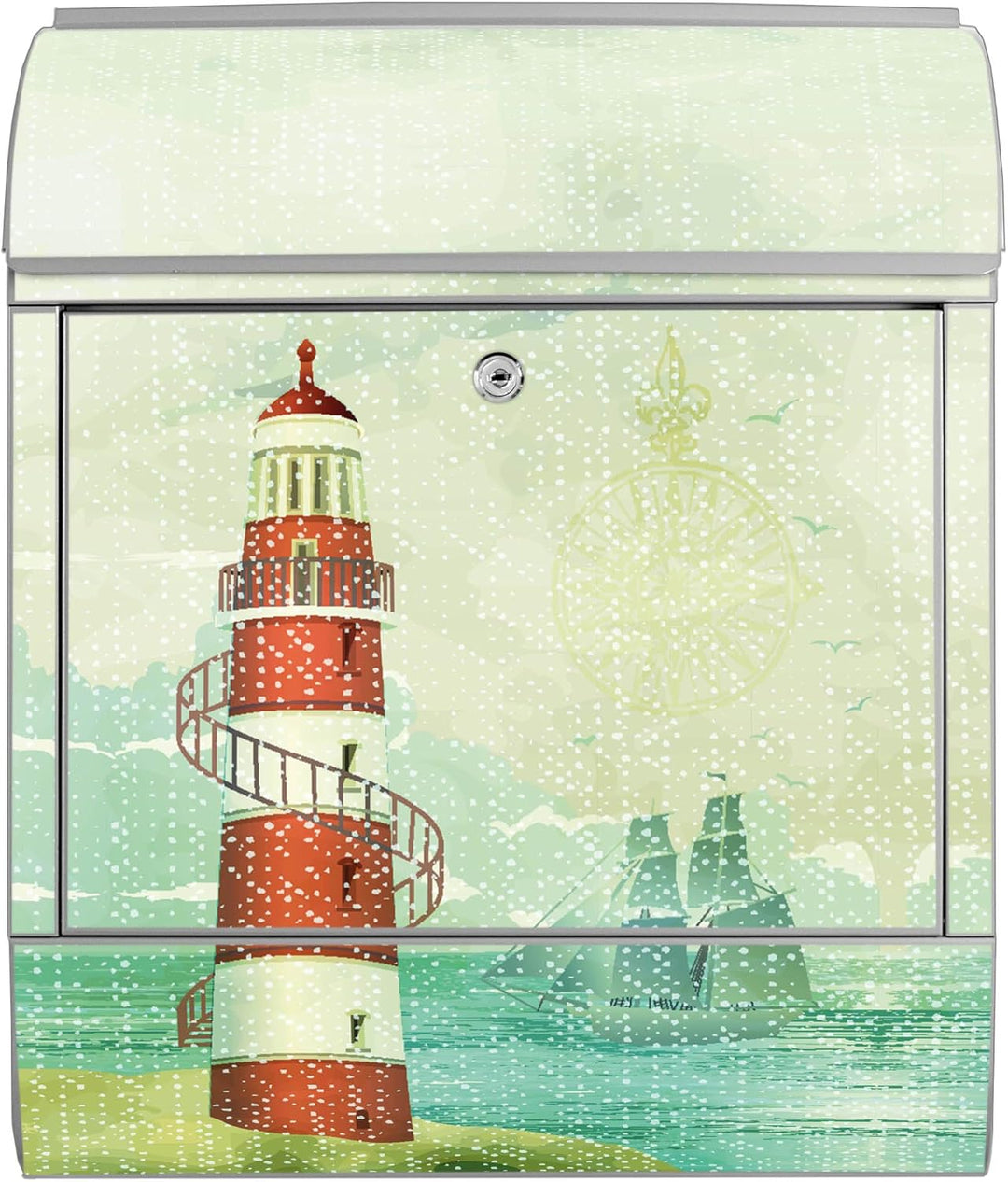 banjado® Design Briefkasten mit Motiv Alter Leuchtturm 39x47x14cm &amp; 2 Schlüssel - Briefkasten Stahl