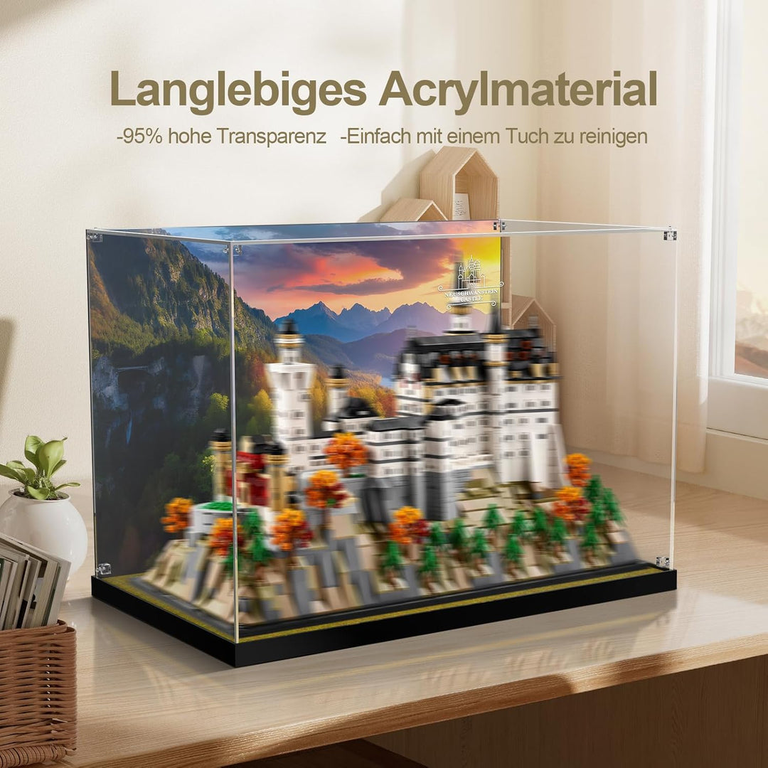 cooldac Acryl-Vitrine für Lego Schloss Neuschwanstein 21063, Transparente Acryl-Vitrine mit klarem H