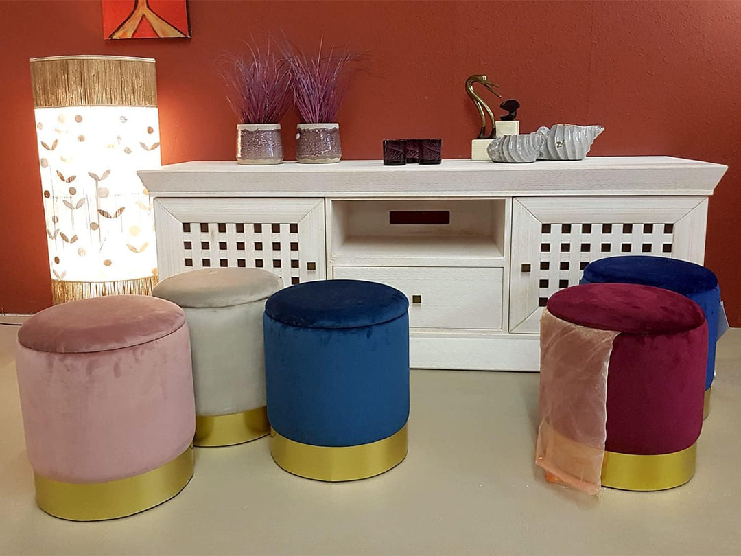 casamia Samthocker mit Stauraum Ø 31 H 38 cm Deko Hocker Samt Verlour Hocker Gold Hocker Schminktisc