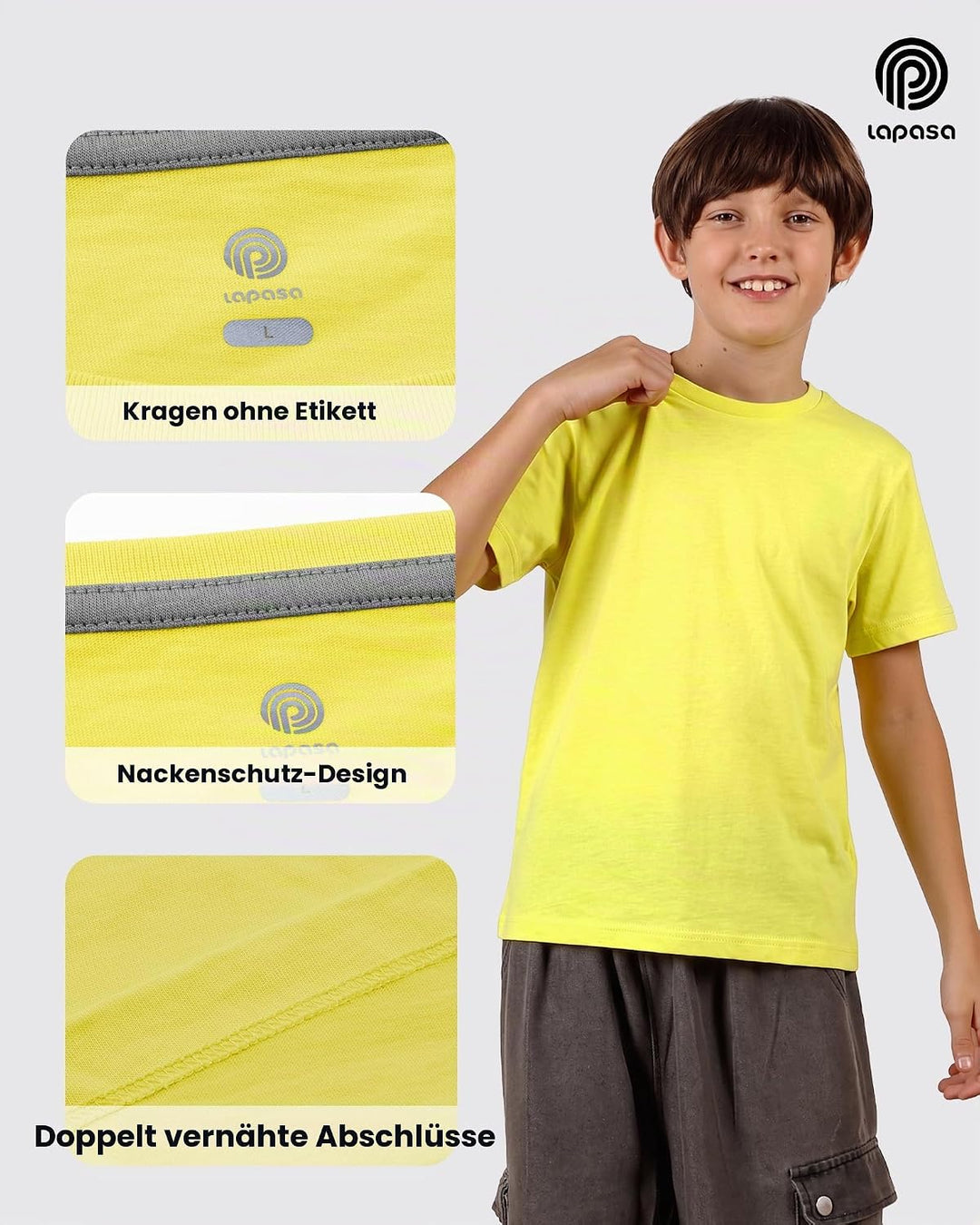 LAPASA Kinder T Shirt 100% Baumwolle 4er Pack Unisex 3-13 Jahre/ 95-165 Jungen Jungs Sport Tshirt K0