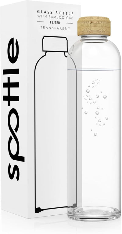 spottle Trinkflasche Glas 1L - Glasflasche in 500ml - 750ml oder 1 Liter - Glas Wasserflasche für Ko