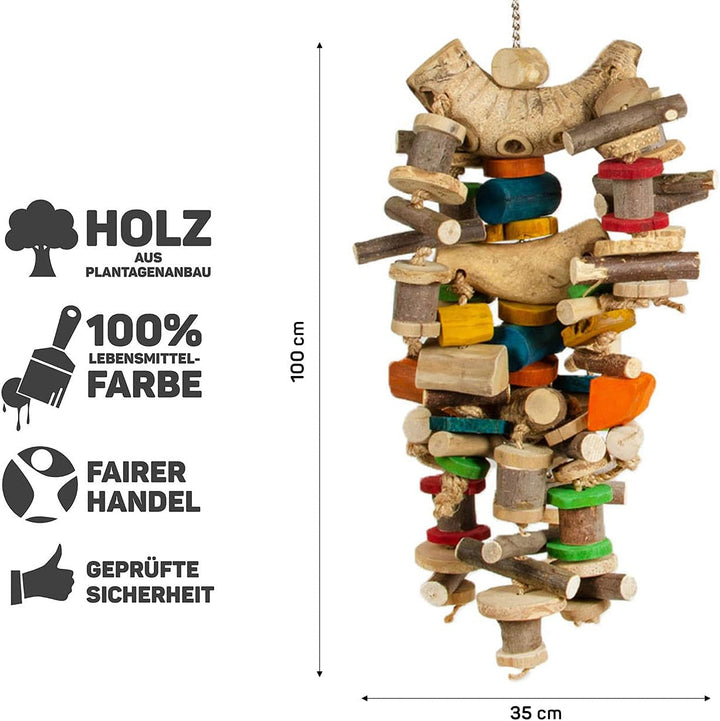 HappyBird | Riesiges Papageien Shredderspielzeug | Giant Bam Tower | 100 x 35 x 35 cm | aus Javaholz