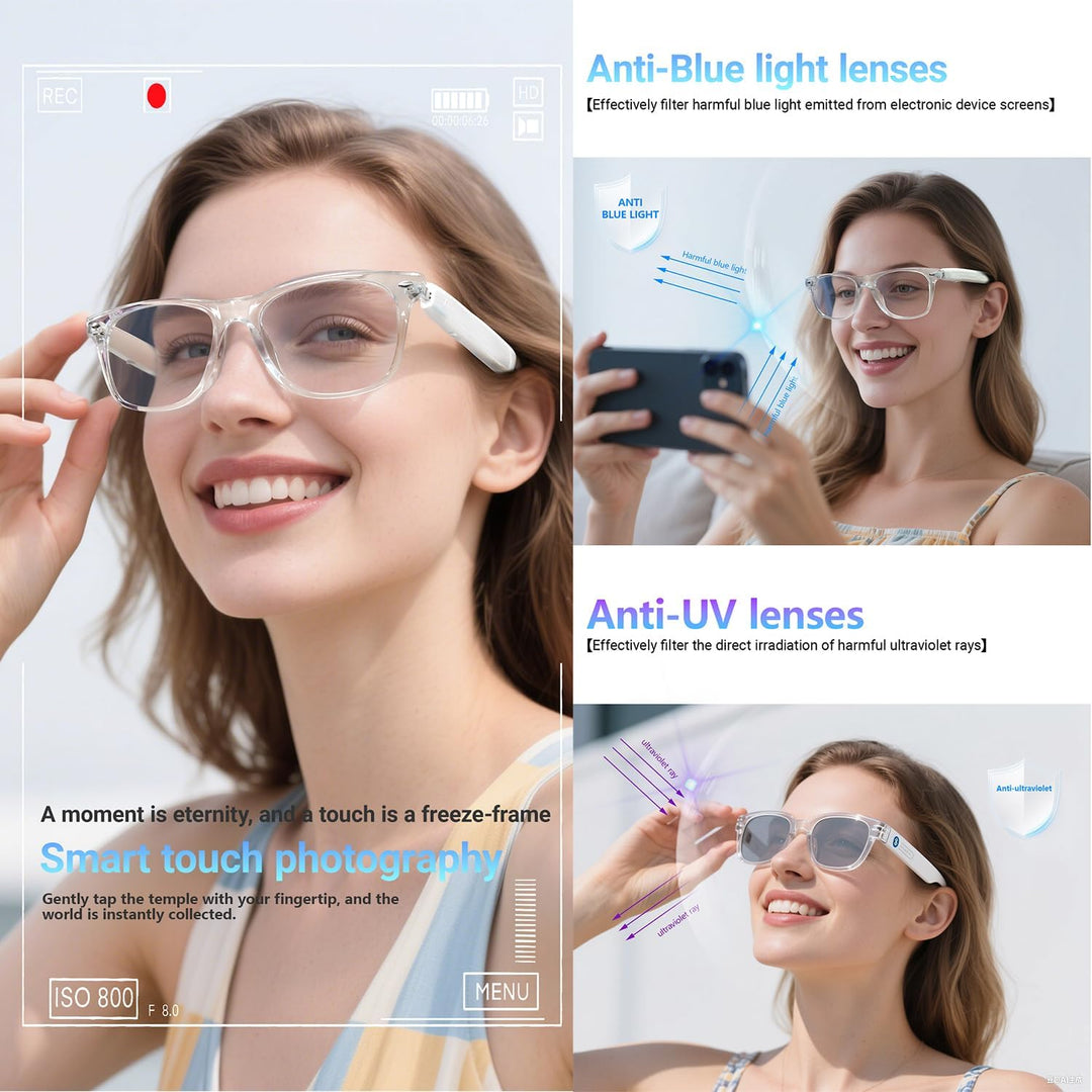 LONGLU Smart Glasses – Echtzeit-AI-Übersetzung per App, Bluetooth 5.4 für Anrufe/Musik, Leichtgewich
