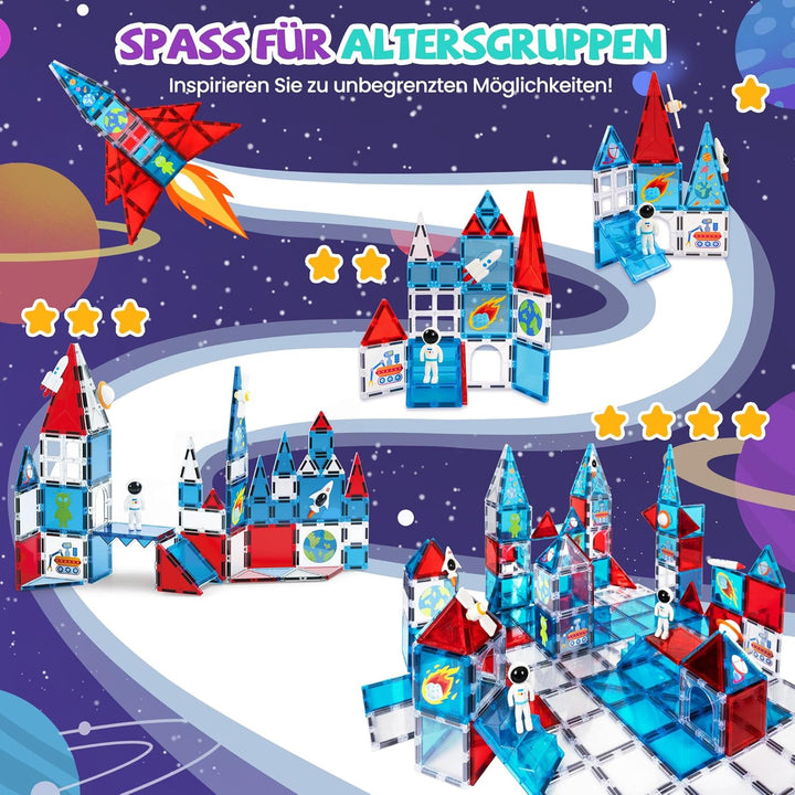 cossy Magnetische Bausteine 43 Teile, Magnetbausteine für Kinder Weltraum-Thema, Magnetspiel für Kin