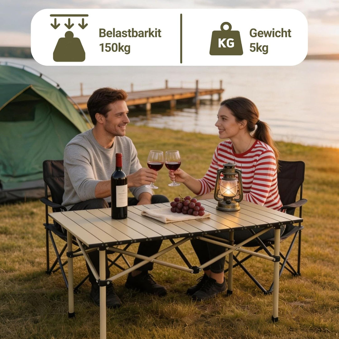 Faltbar Campingtisch klappbar, 95x56x50cm Aufrollbare Tischplatte, Camping Falttisch Tragbar Kohlens