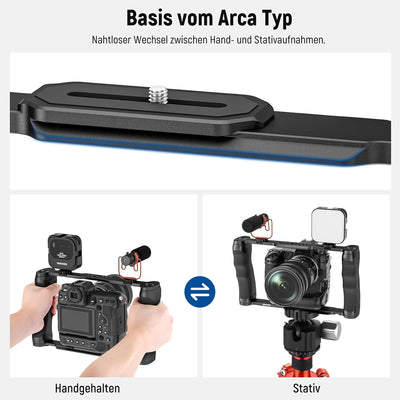 NEEWER Videokamera Käfig Rig mit Arca Basis, Doppelgriffen, 3/8" ARRI Aufnahme & 1/4" Gewinde, Cold