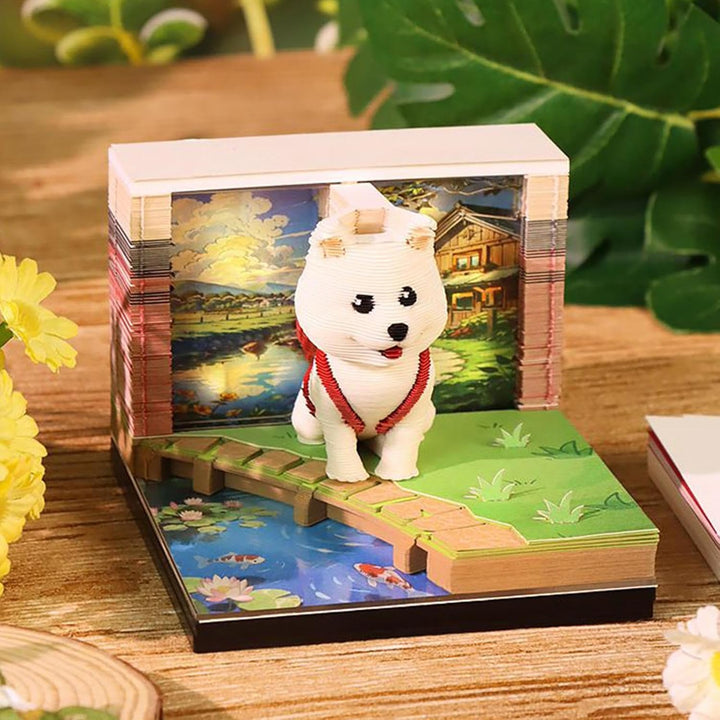 3D-Kalender, 2026, 3D-Schreibtisch-Notizblock, Kunst-Hunde-Skulptur für Urlaub, Schreiben, Heimdekor