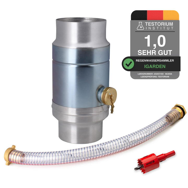 IGarden 100mm Regenwassersammler mit 45cm Schlauch- und Fassanschluss für das Fallrohr,Verzinktem St
