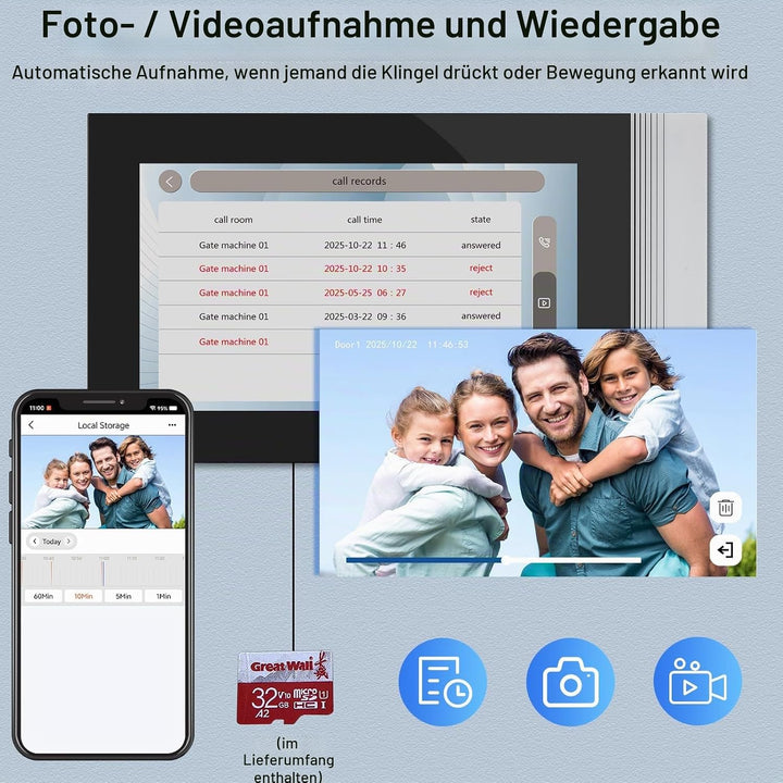 1080P HD WLAN Video Türsprechanlage Intercom System 2 Draht, IR Nachtsicht Video Türglocke Kamera mi