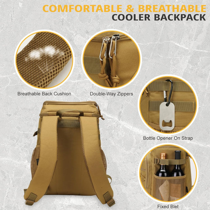 Taktischer Kühlrucksack – 25L Isolierter Rucksack, Auslaufsicher & Robust – Grosser Lunch-Rucksack,