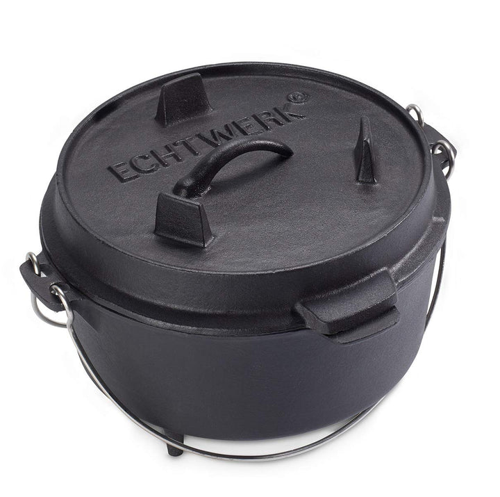 Echtwerk Dutch Oven, Gusseisen BBQ Kochtopf ca. 4,9 L, Bereits eingebrannt - preseasoned, Deckel mit