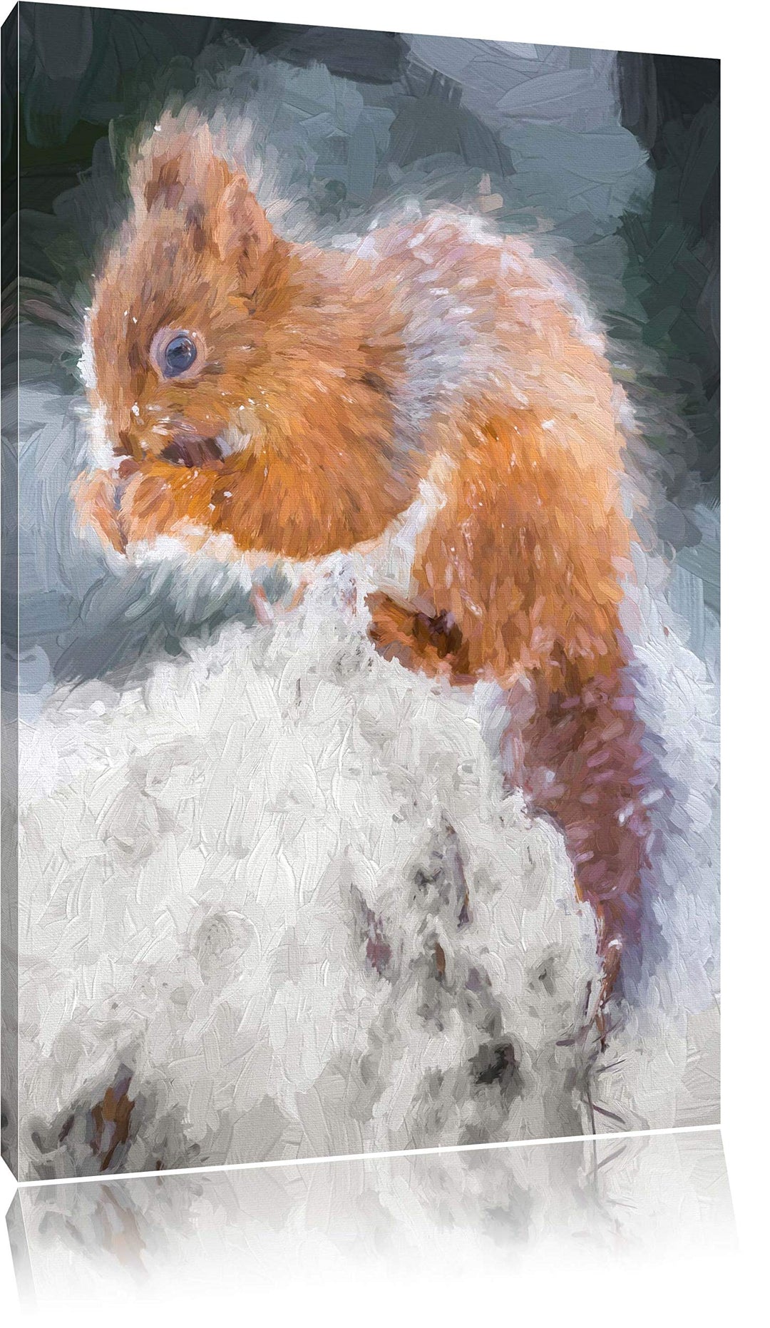 Pixxprint Kleines Eichhörnchen im Winter Pinsel Effekt, Format: 100x70 auf Leinwand, XXL riesige Bil
