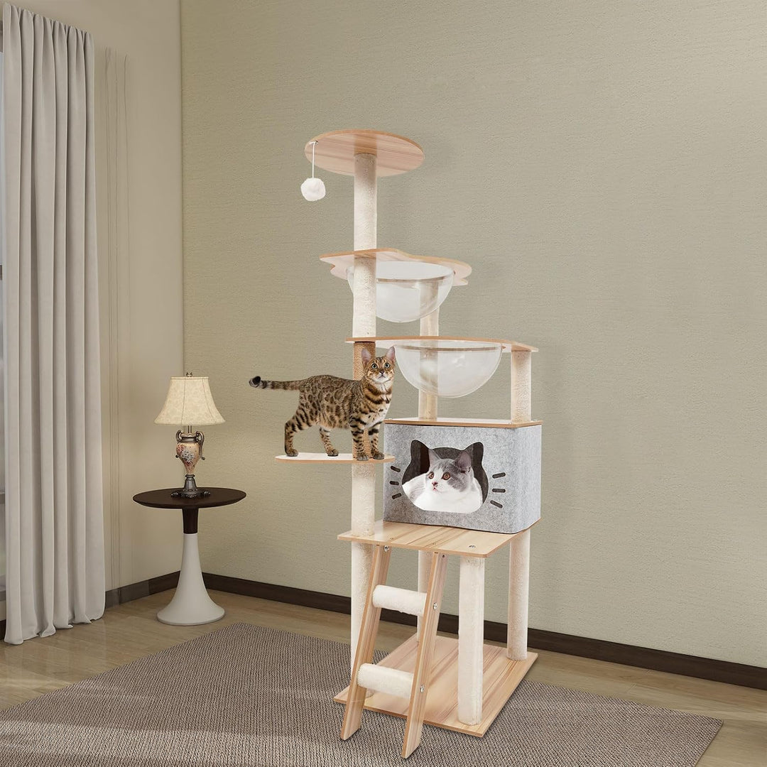 Katzen Kratzbaum, 135 cm Katzenbaum Kletterbaum für Wohnungskatzen | Ca 10 kg Gesamttraglast, mit Ka