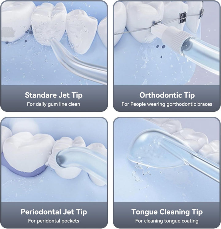 Munddusche Kabellos - Munddusche Testsieger Water Flosser for Teeth 3 Modi & 4 Düsen, IPX7 Wasserdic