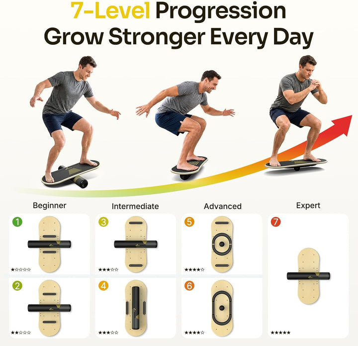 Sportneer Balance Board, 7 Modi Wackelbrett Indoorboard Skateboard Surf Balance Board mit verstellba