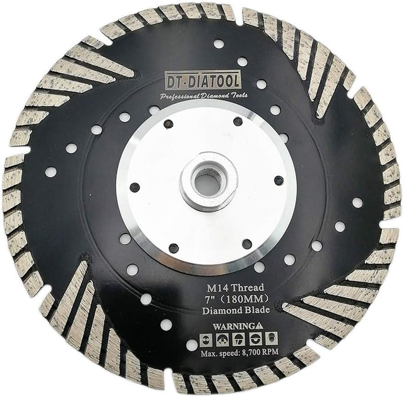 DT-DIATOOL Diamant Trennscheibe 180 mm x M14 Turbo Sägeblatt mit Schutzzähne zum Schneiden Schleifen